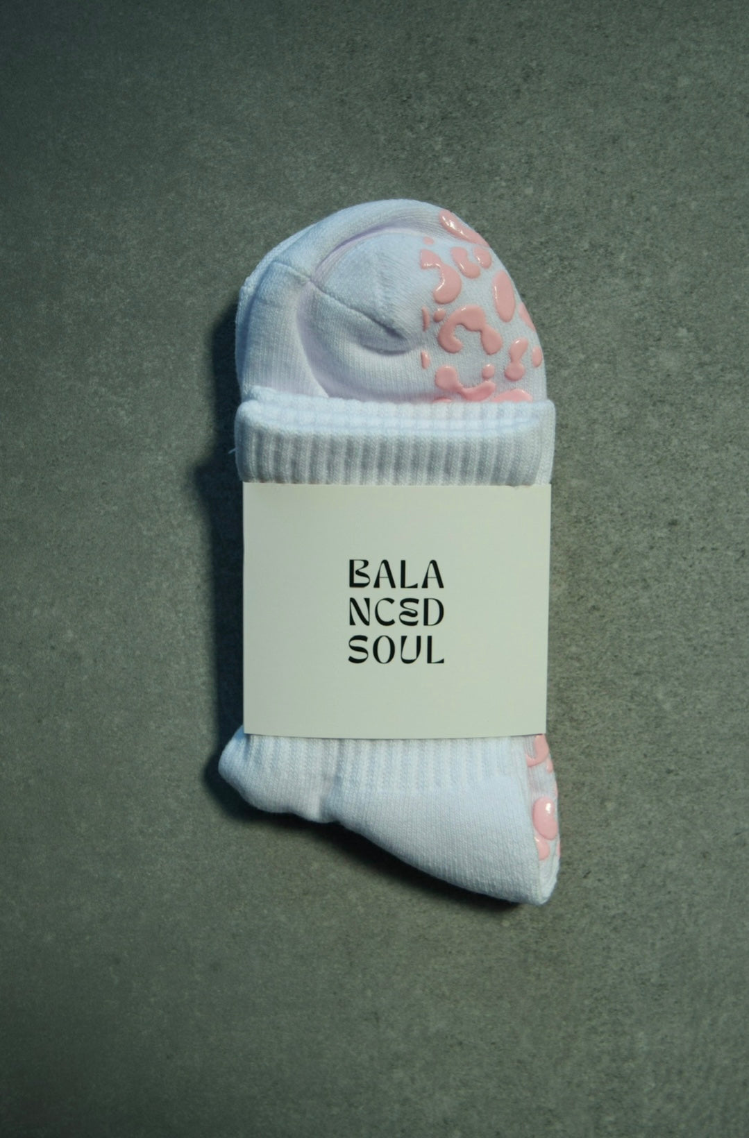 WHITE CREW SOCK - PINK LEOPARD - EMBROIDERED LOGO