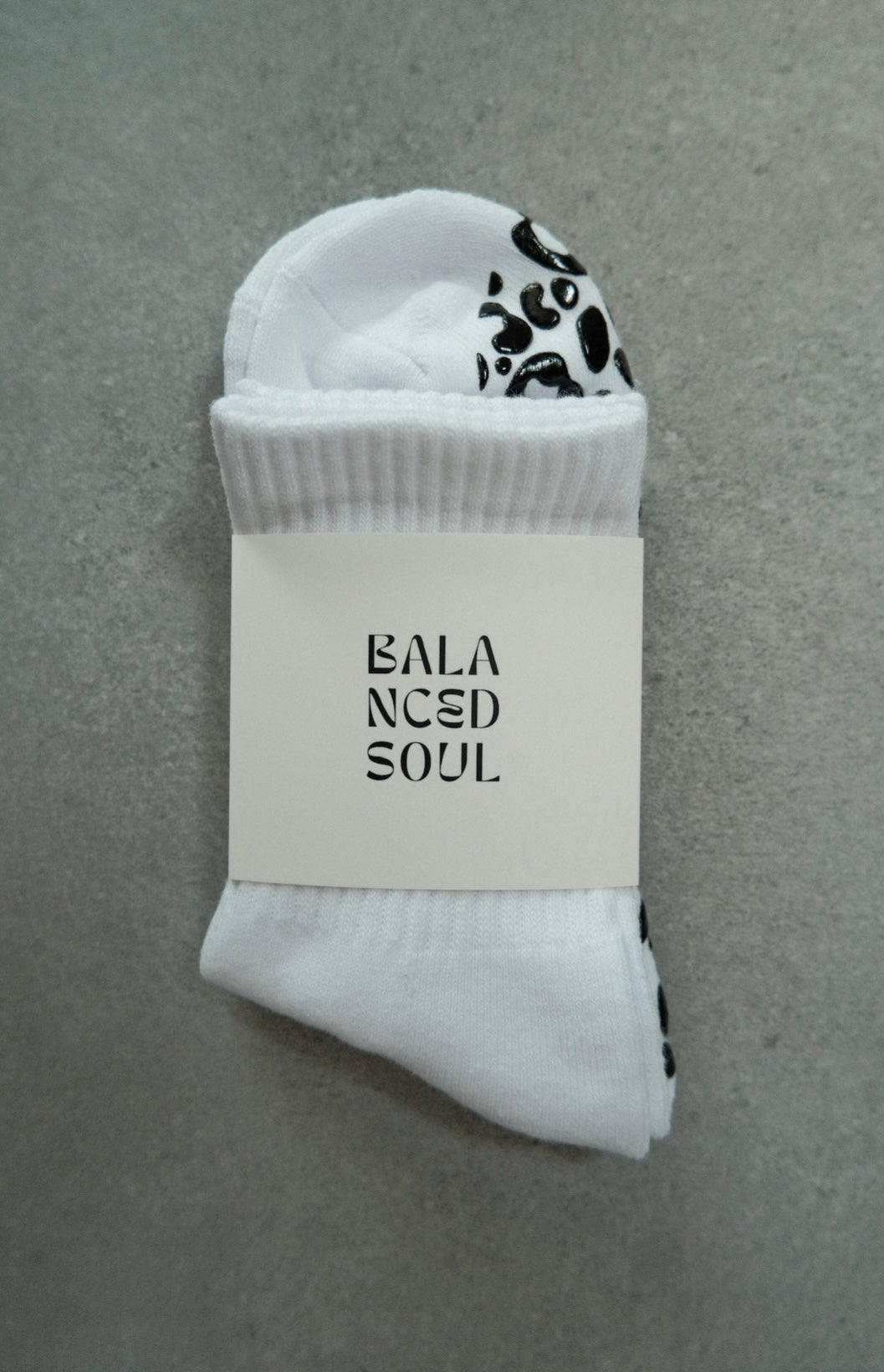 WHITE CREW SOCK - BLACK LEOPARD - EMBROIDERED LOGO