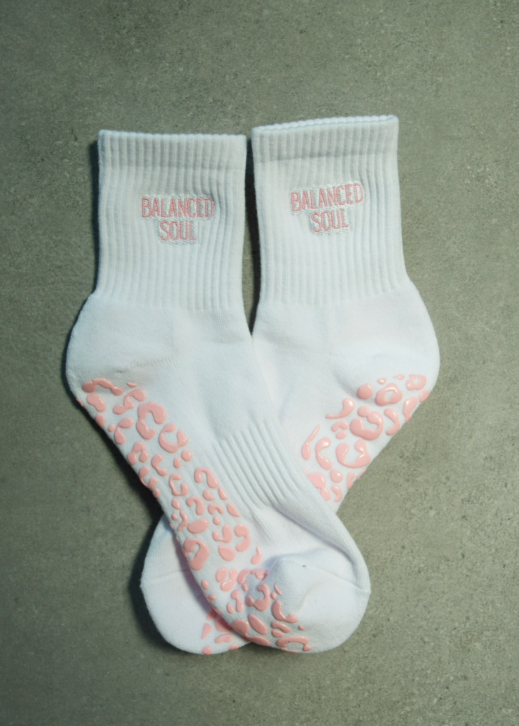 WHITE CREW SOCK - PINK LEOPARD - EMBROIDERED LOGO