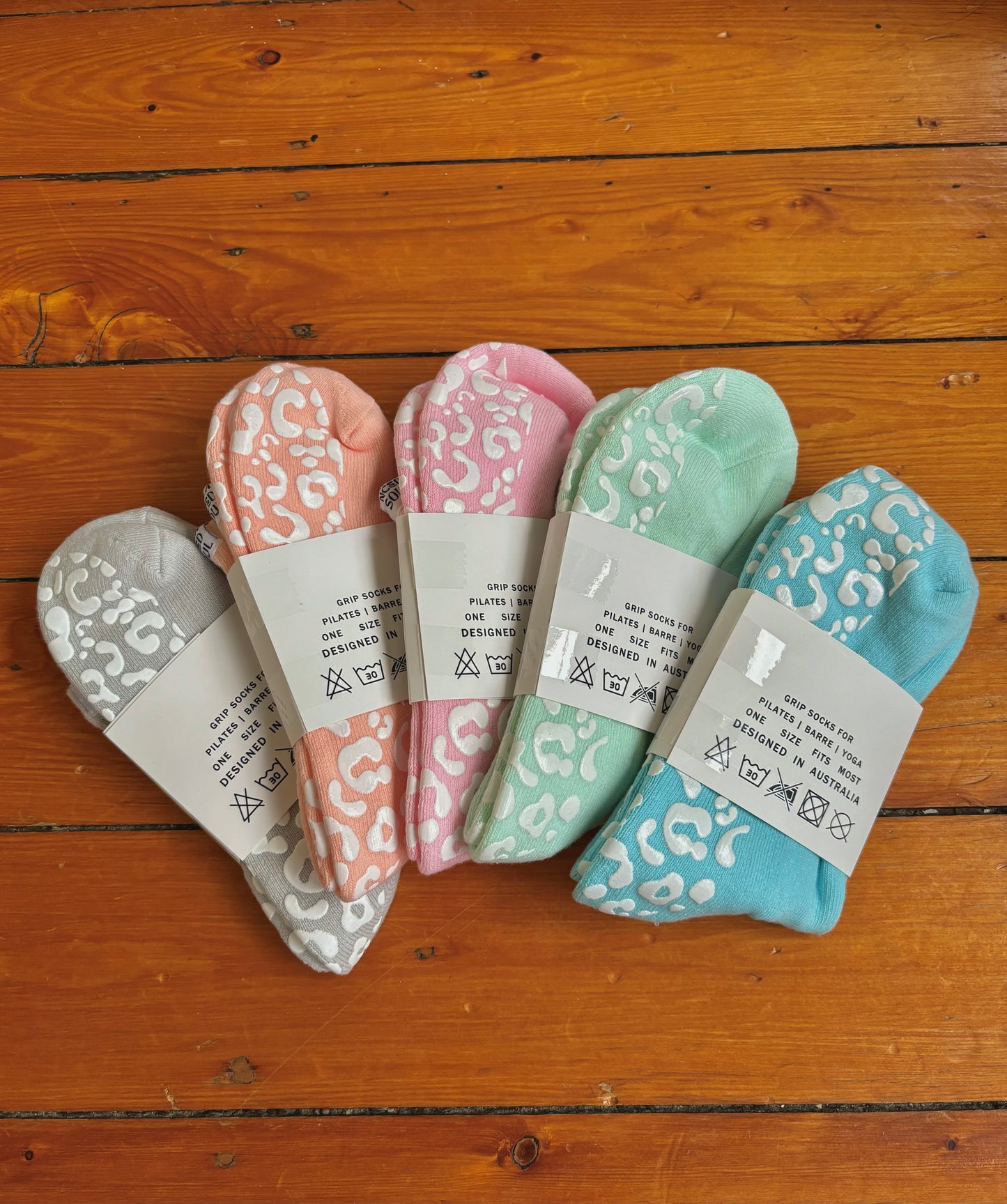 PASTEL LEOPARD PILATES SOCKS COMBO - ALL 5 PAIRS
