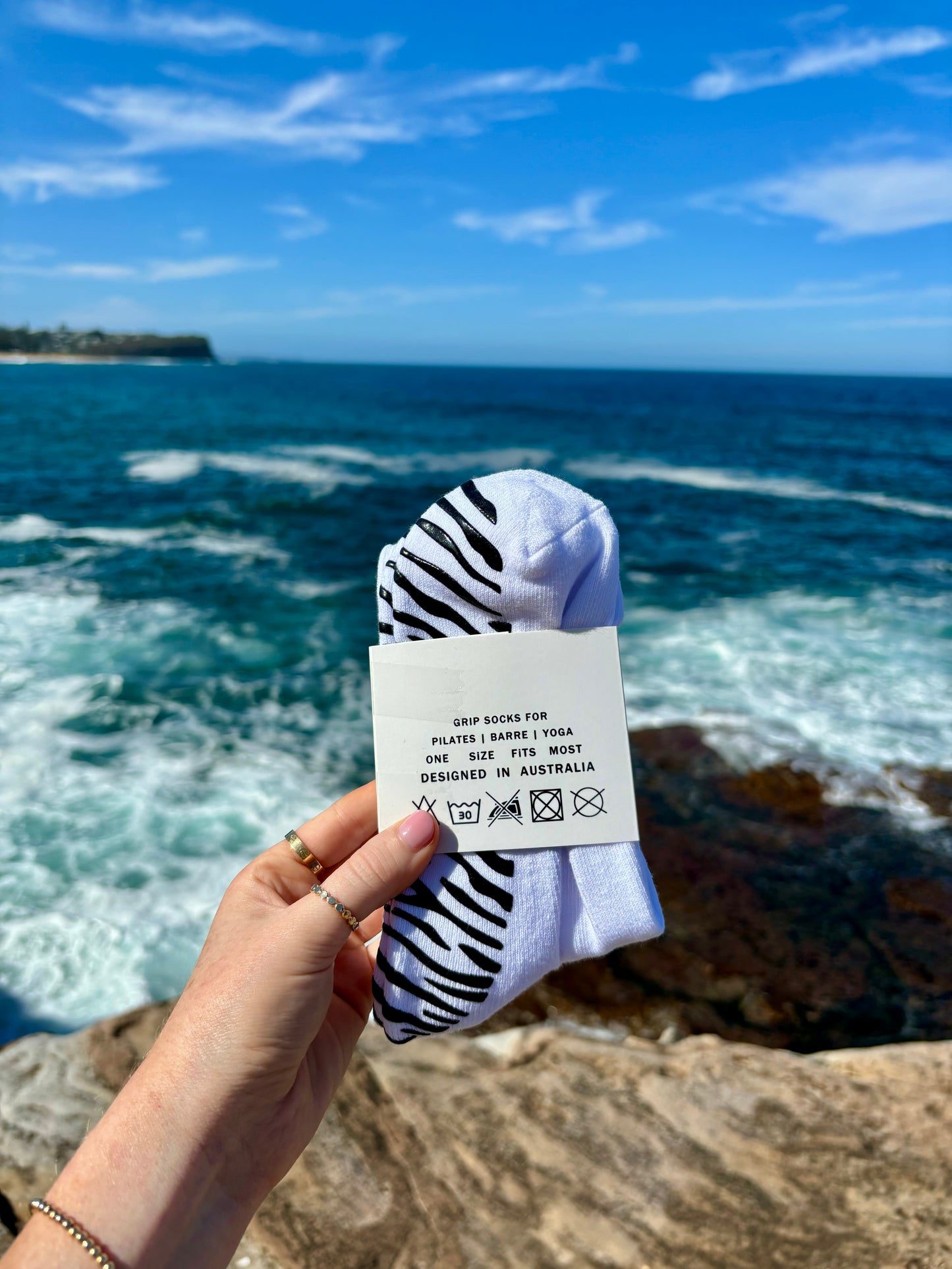 WHITE CREW SOCK W/ BLACK ZEBRA - Pilates socks