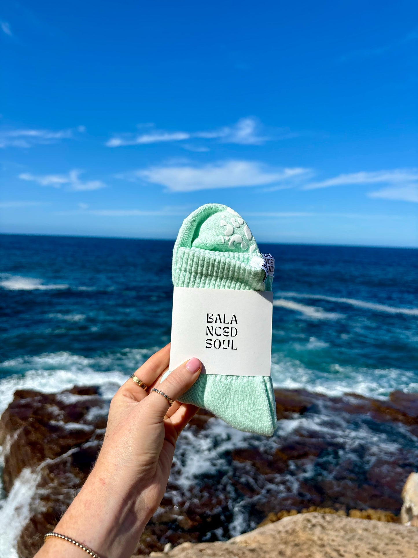 MINT CREW SOCK W/ WHITE LEOPARD - Pilates socks