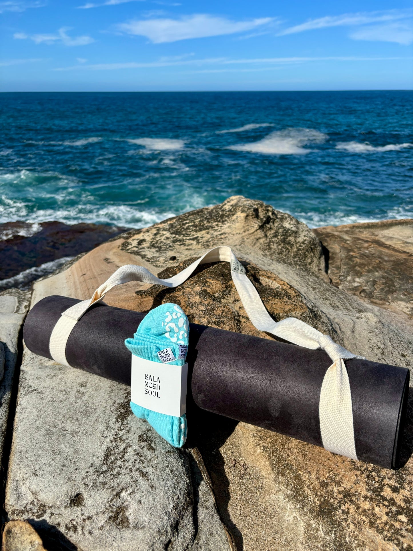 BLUE CREW SOCK - WHITE LEOPARD GRIP
